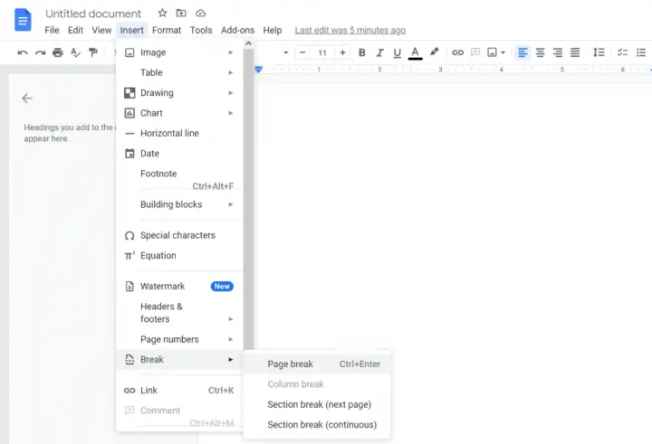 How to add a page on Google Docs | Splaitor